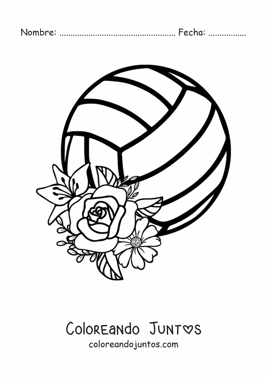 Imagen para colorear de un balón de voleibol con flores