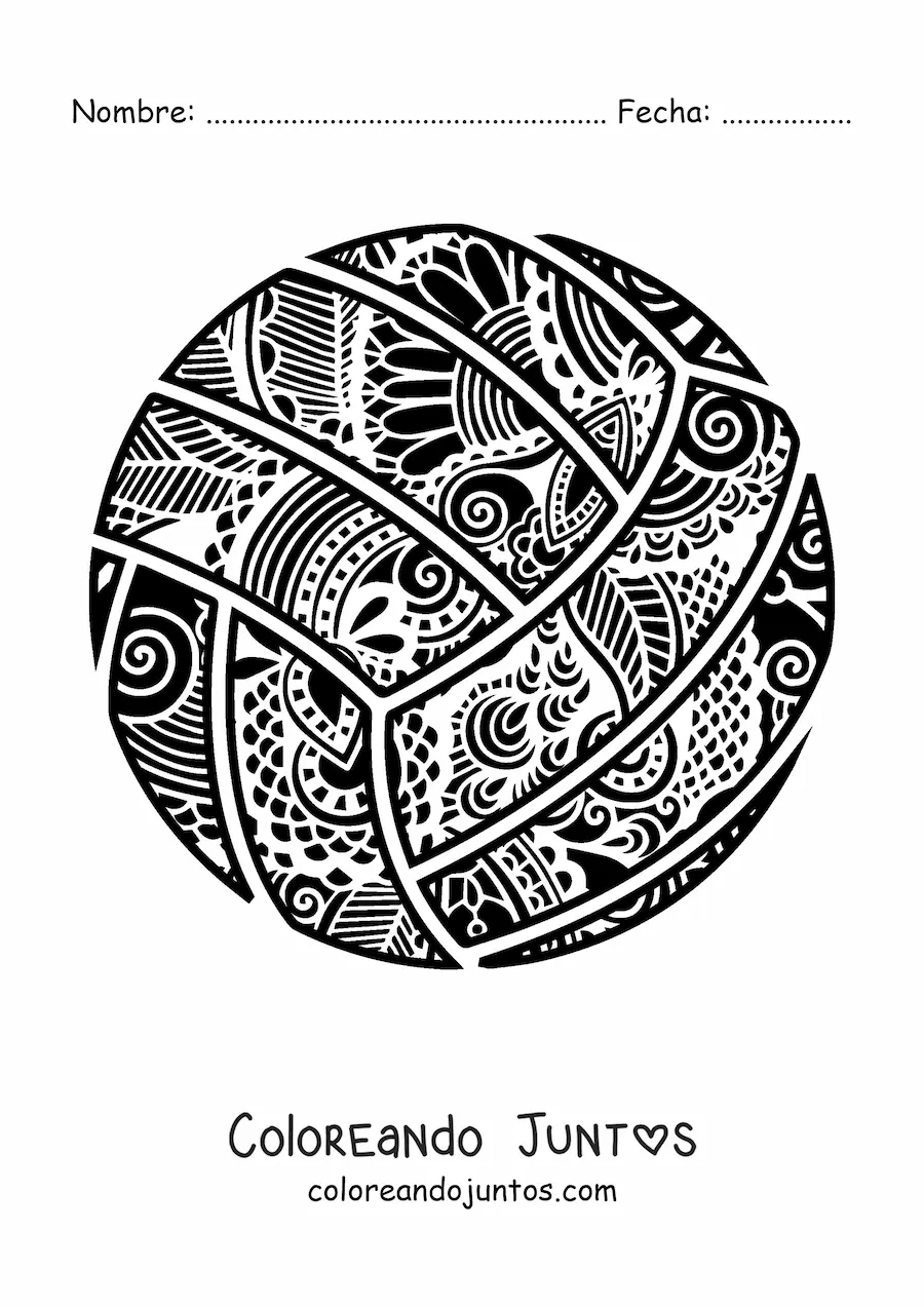 Imagen para colorear de un balón de voleibol con mandala