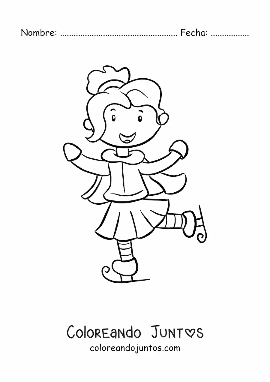 Imagen para colorear de una niña patinando sobre hielo