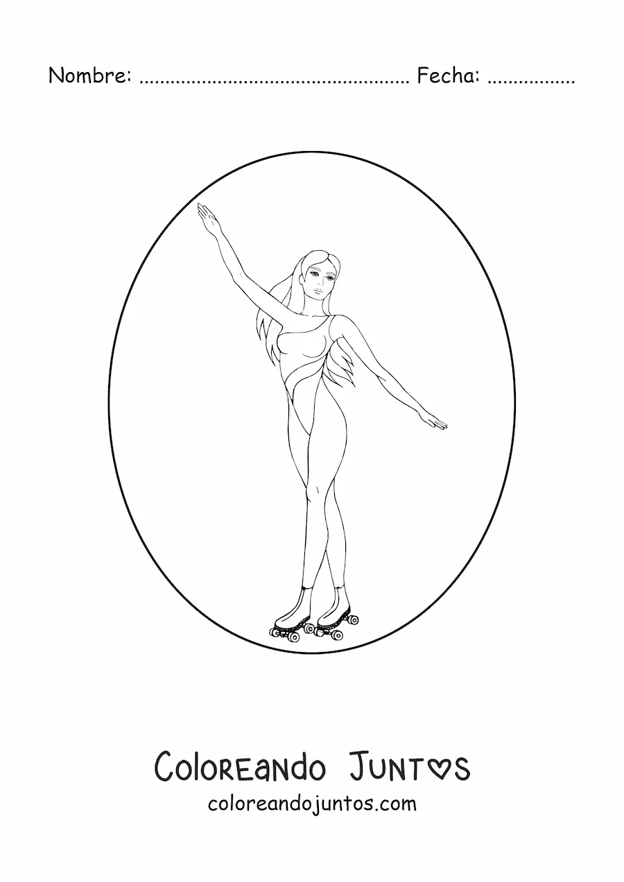 Imagen para colorear de una atleta de patinaje artístico sobre ruedas