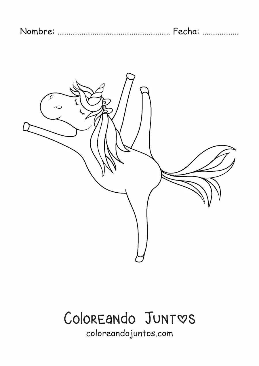 Imagen para colorear de un unicornio gimnasta animado
