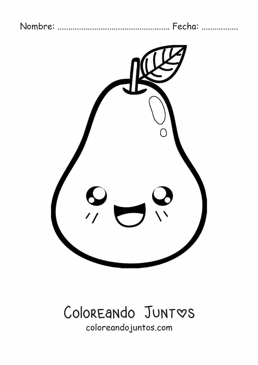 Imagen para colorear de una pera kawaii sonriente