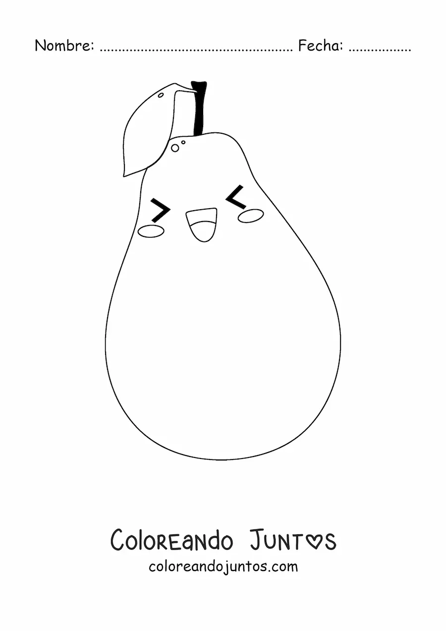Imagen para colorear de una pera kawaii animada con los ojos cerrados