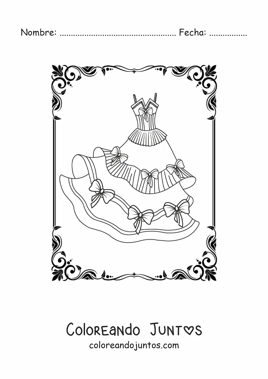 Imagen para colorear de un vestido de princesa