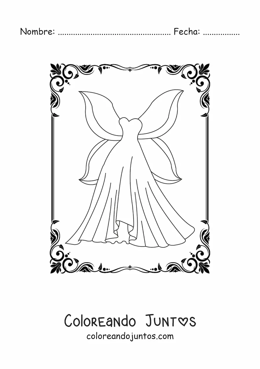 Imagen para colorear de un vestido de hada