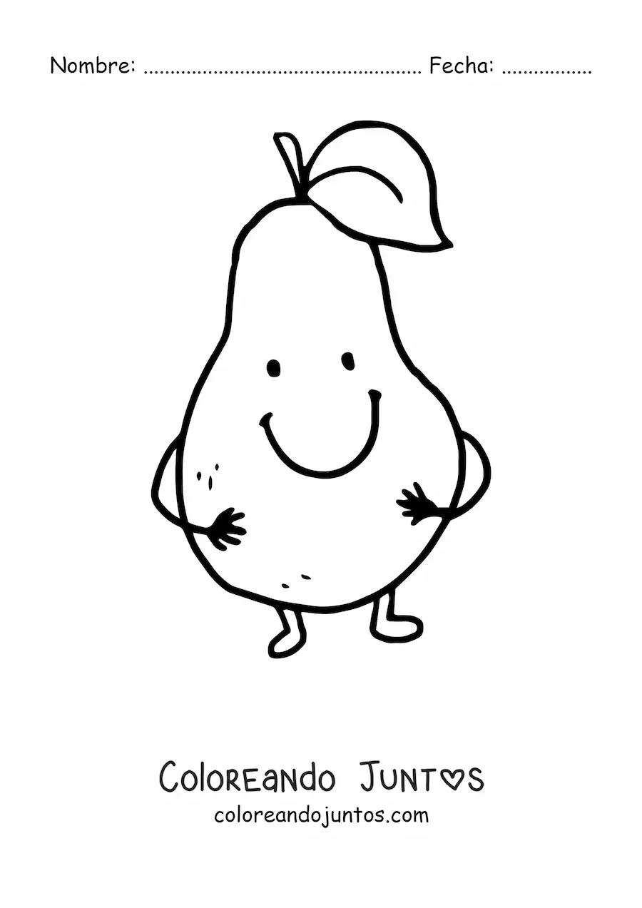 Imagen para colorear de una pera animada con manos y pies sonriendo