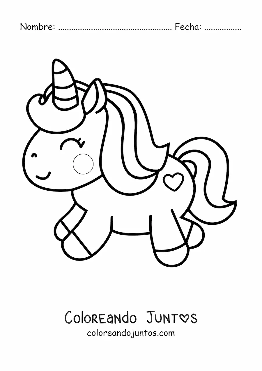 Imagen para colorear de un unicornio kawaii