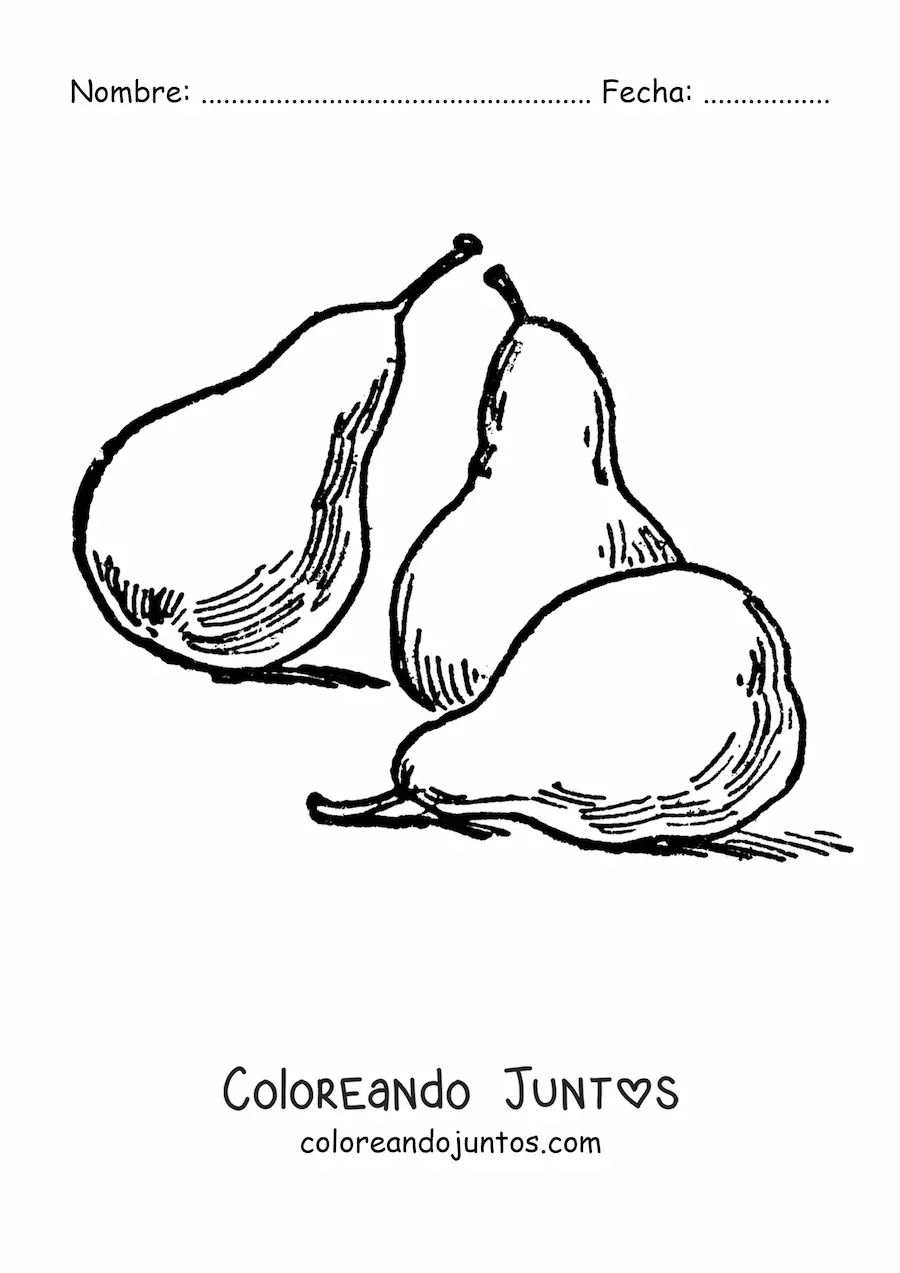Imagen para colorear de tres peras enteras