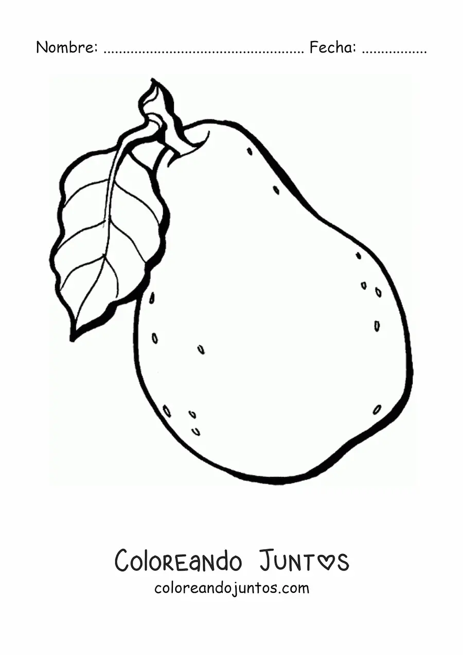 Imagen para colorear de una pera con una hoja en el tallo