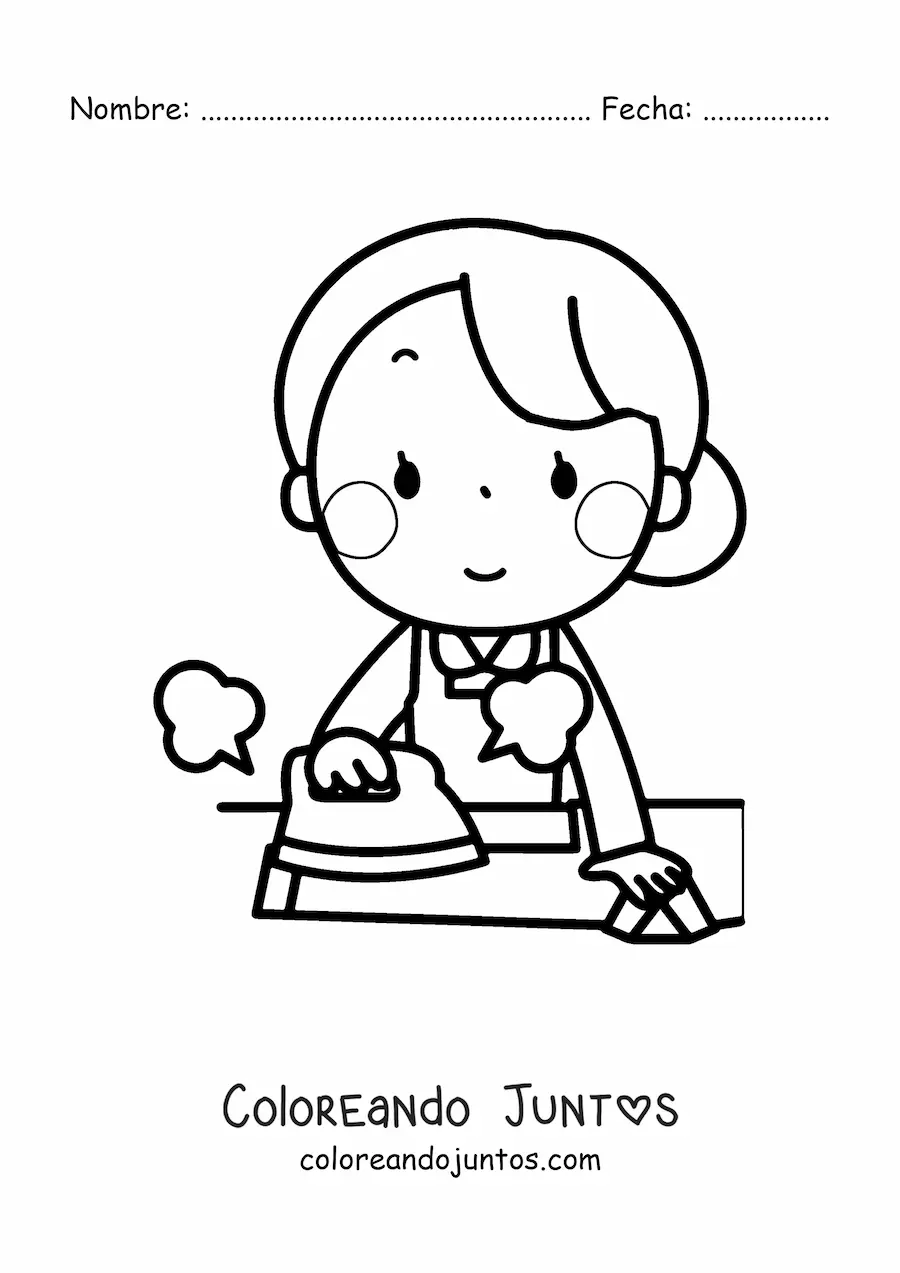 Imagen para colorear de una mujer planchando una camisa