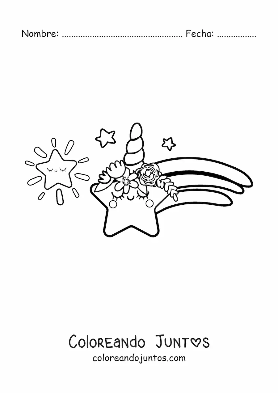 Imagen para colorear de una estrella fugaz kawaii