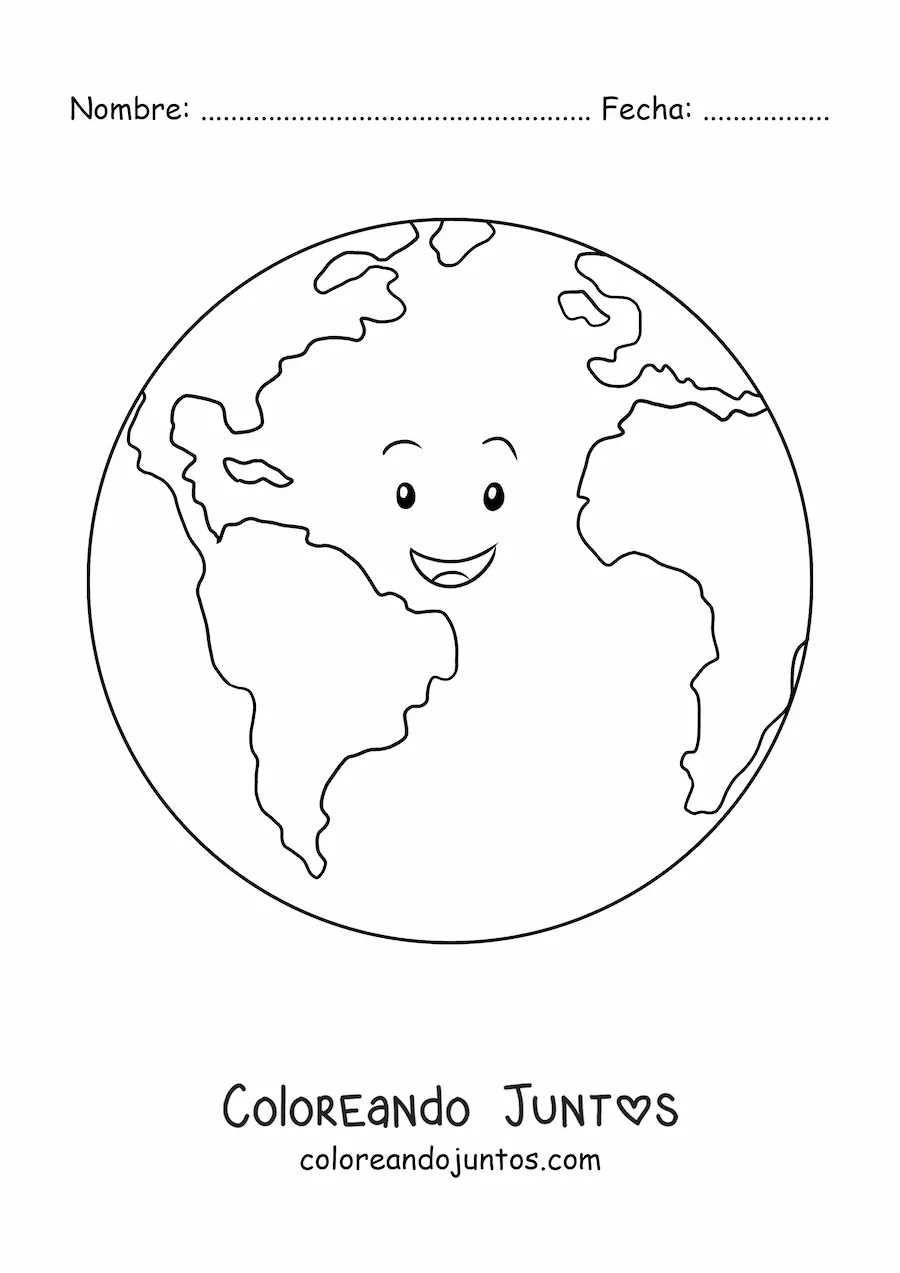 Imagen para colorear de la Tierra animada sonriendo