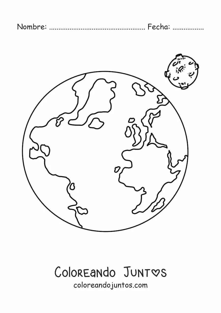 Imagen para colorear de la Tierra y la Luna