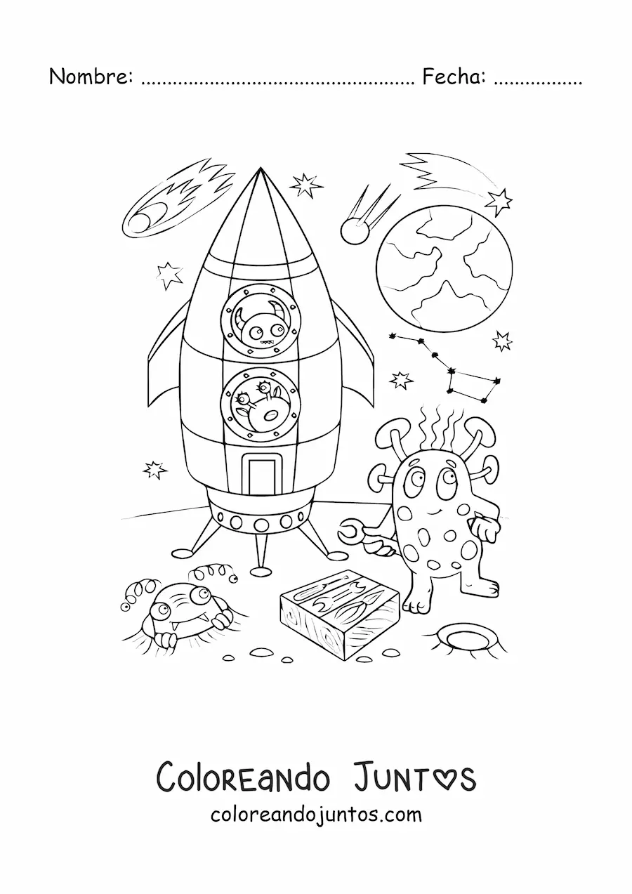 Imagen para colorear de un alien en otro planeta