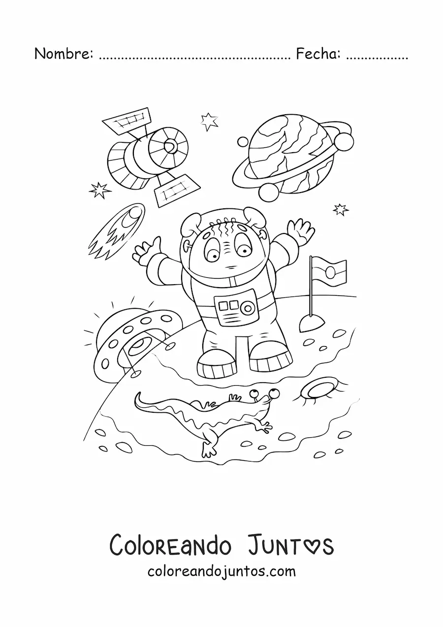 Imagen para colorear de un explorador espacial en otro planeta