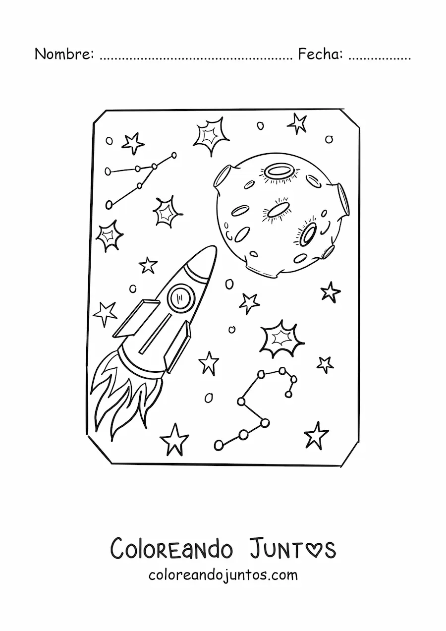 Imagen para colorear de un viaje espacial hacia la Luna