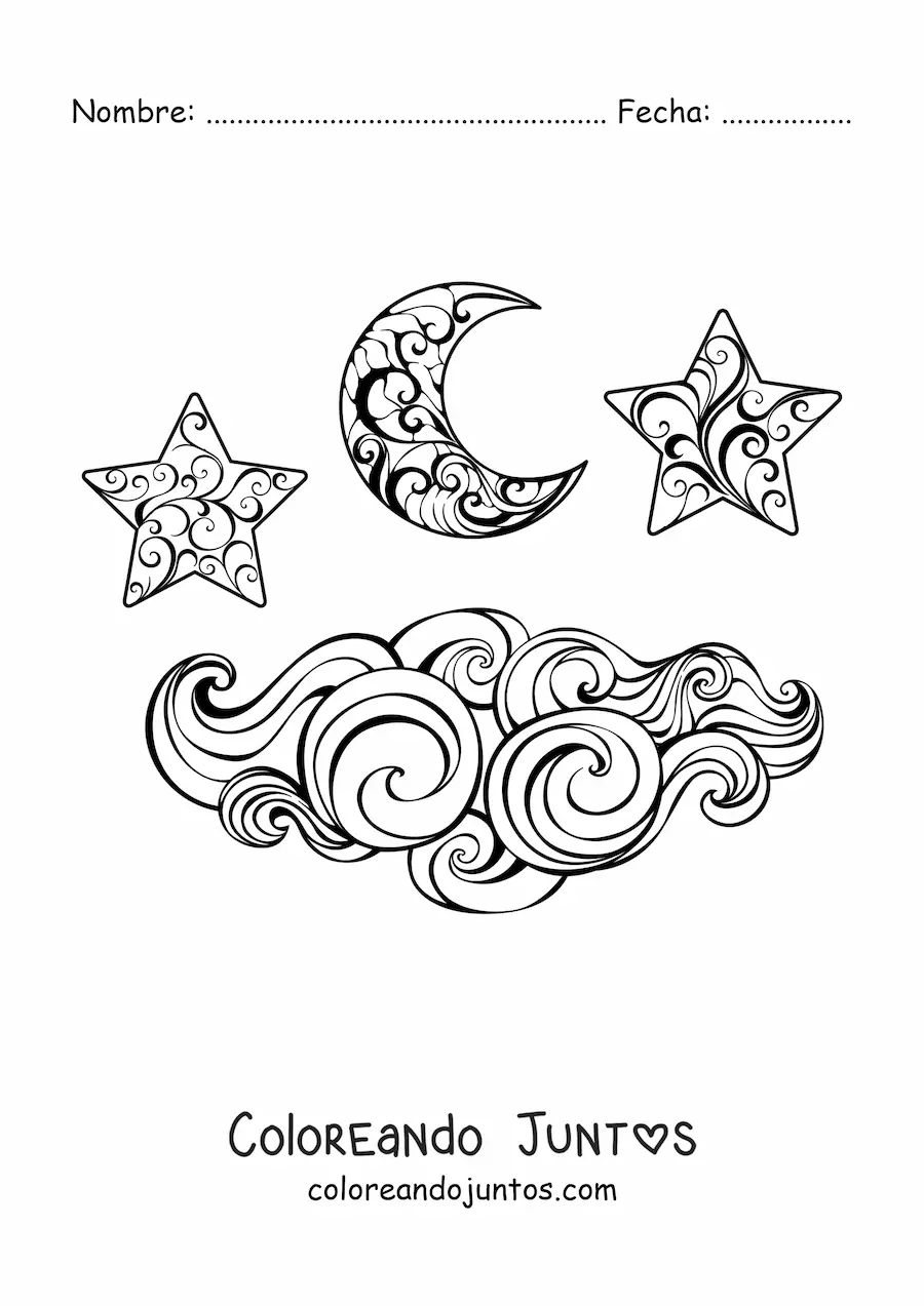Imagen para colorear de la Luna y las estrellas