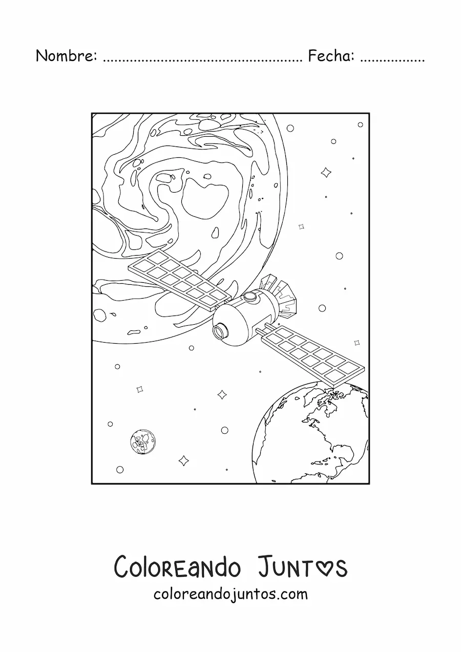 Imagen para colorear de un satélite en el espacio