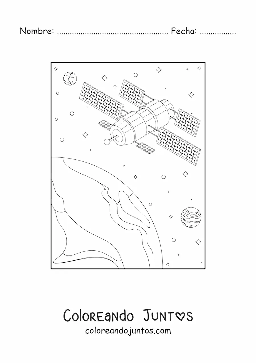 Imagen para colorear de un satélite artificial en la órbita terrestre