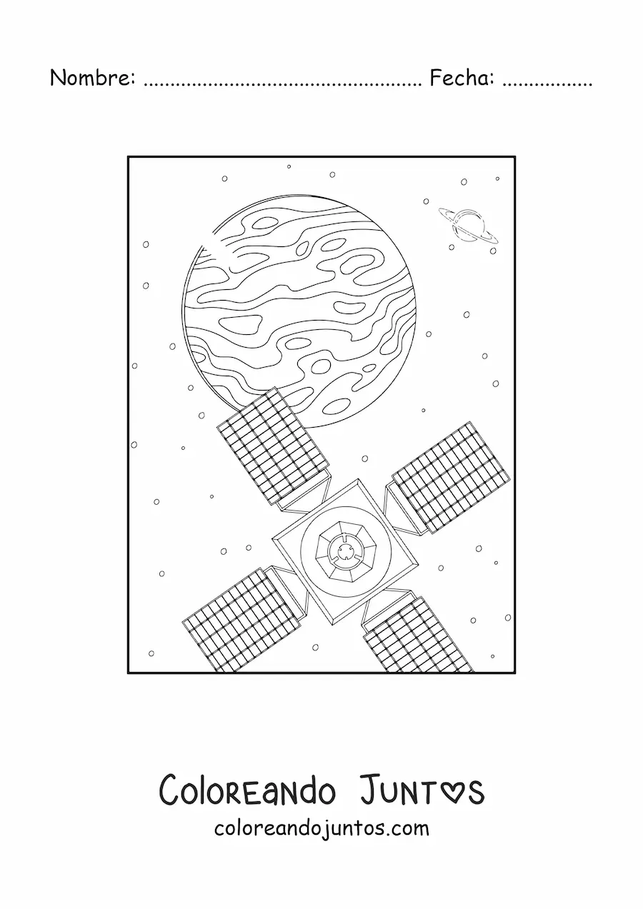 Imagen para colorear de un satélite y un planeta