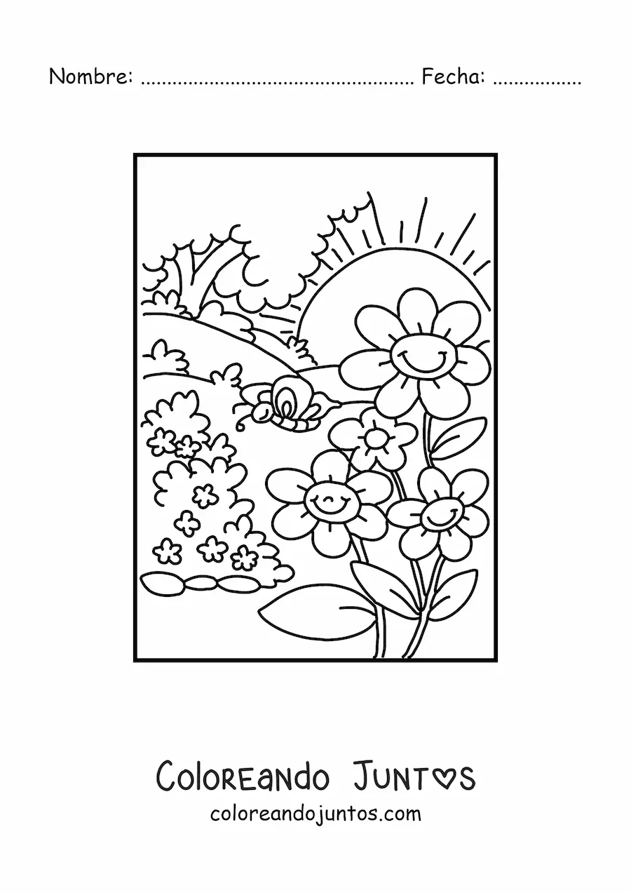 Imagen para colorear de un paisaje primaveral