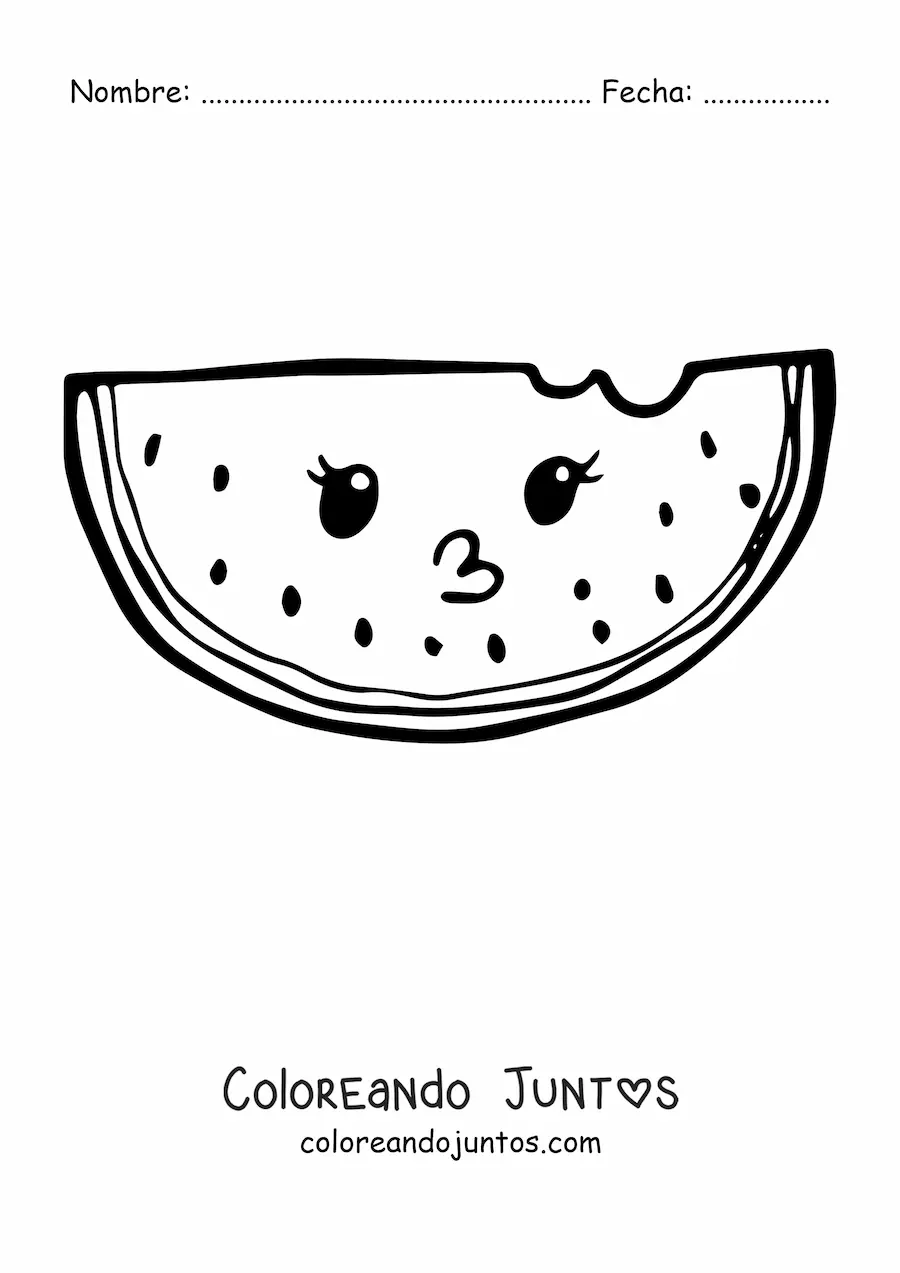 Imagen para colorear de una sandía kawaii
