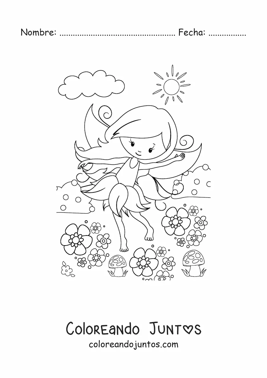 Imagen para colorear de un hada en primavera