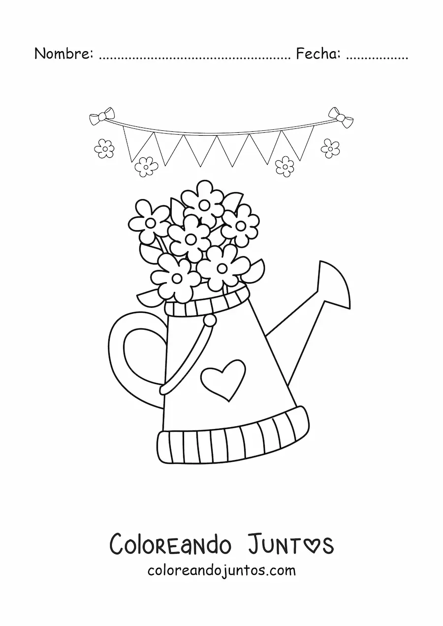 Imagen para colorear de una regadera de jardín con flores de primavera