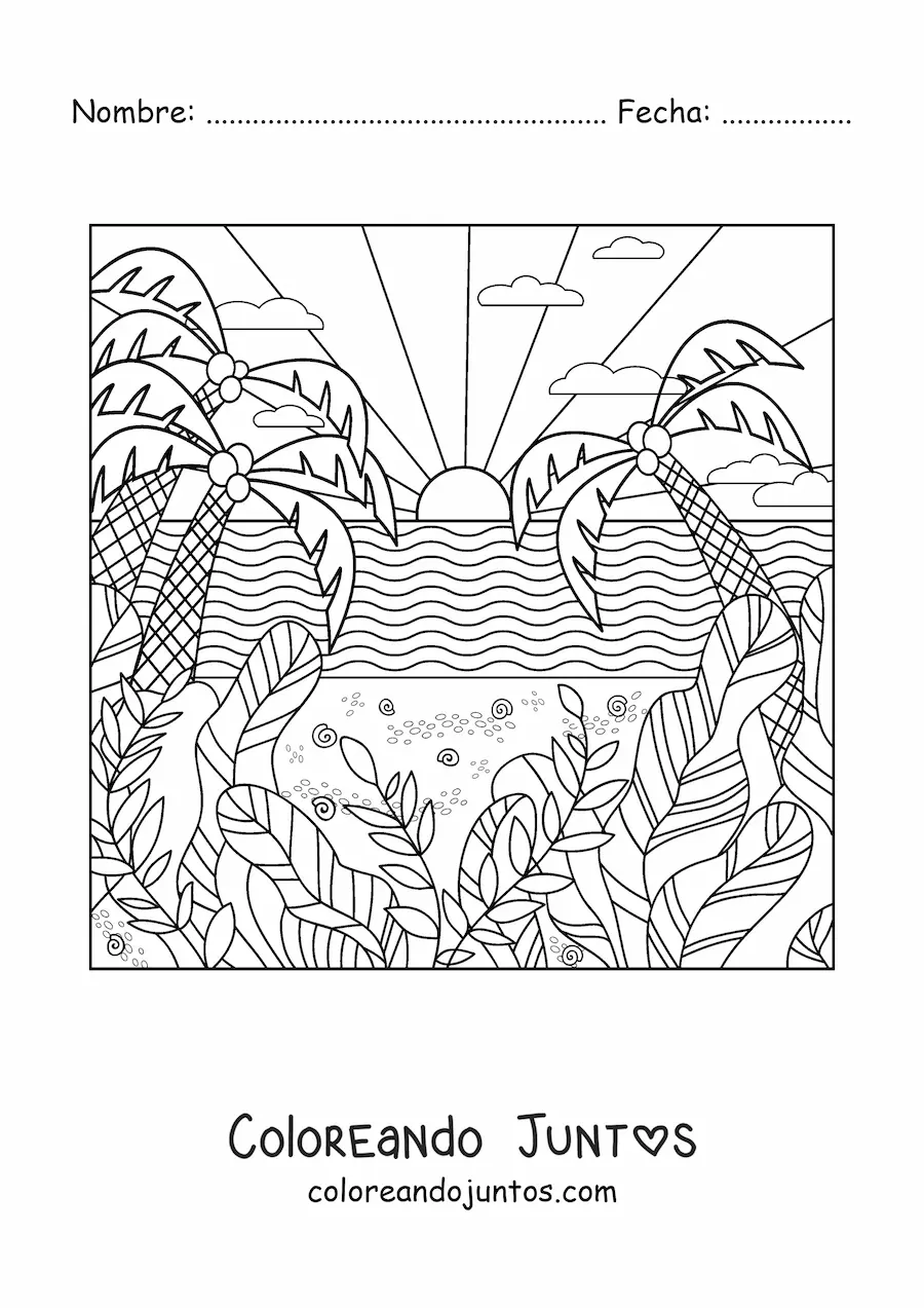 Imagen para colorear de un paisaje con clima de verano