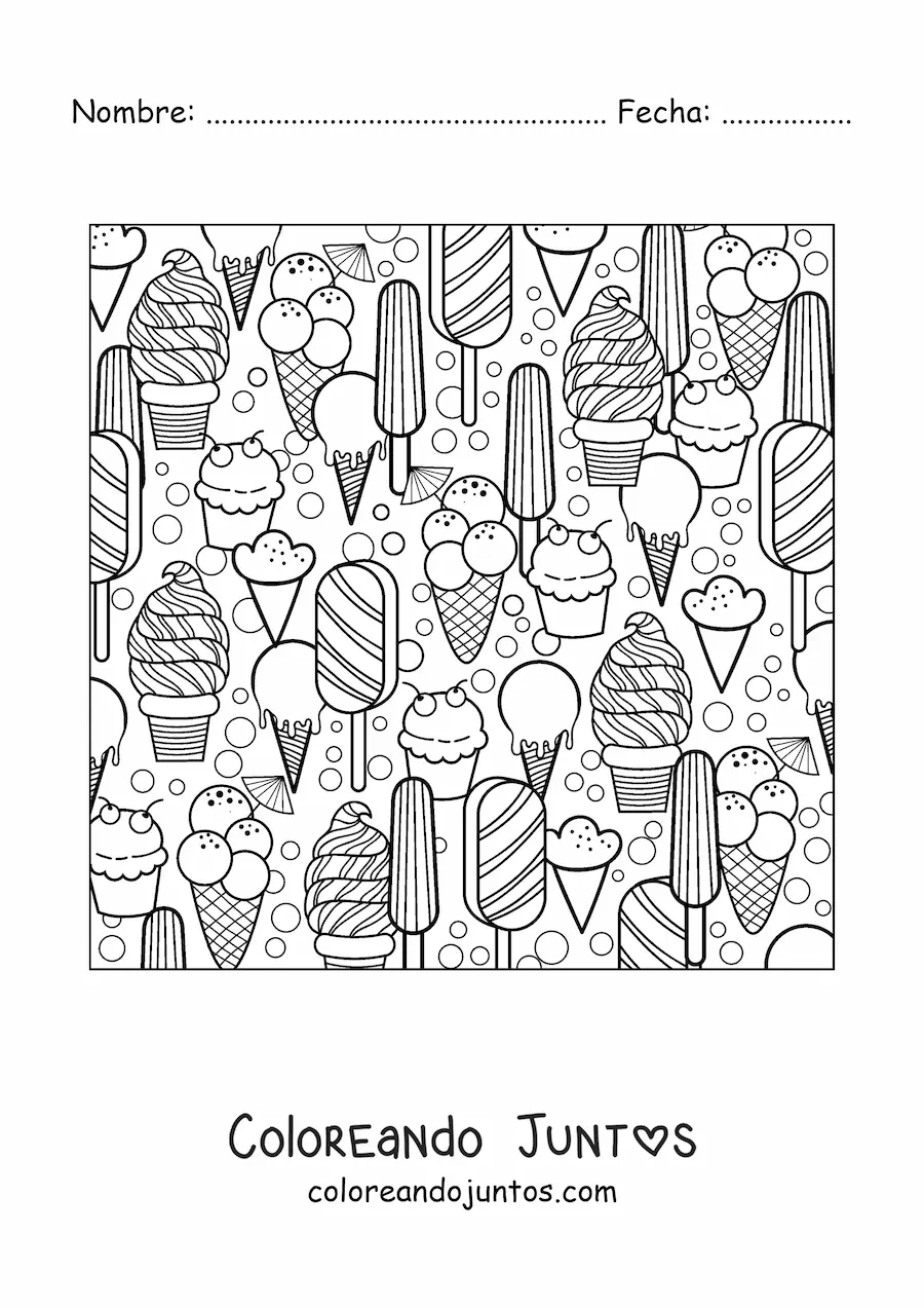 Imagen para colorear de varios helados de verano