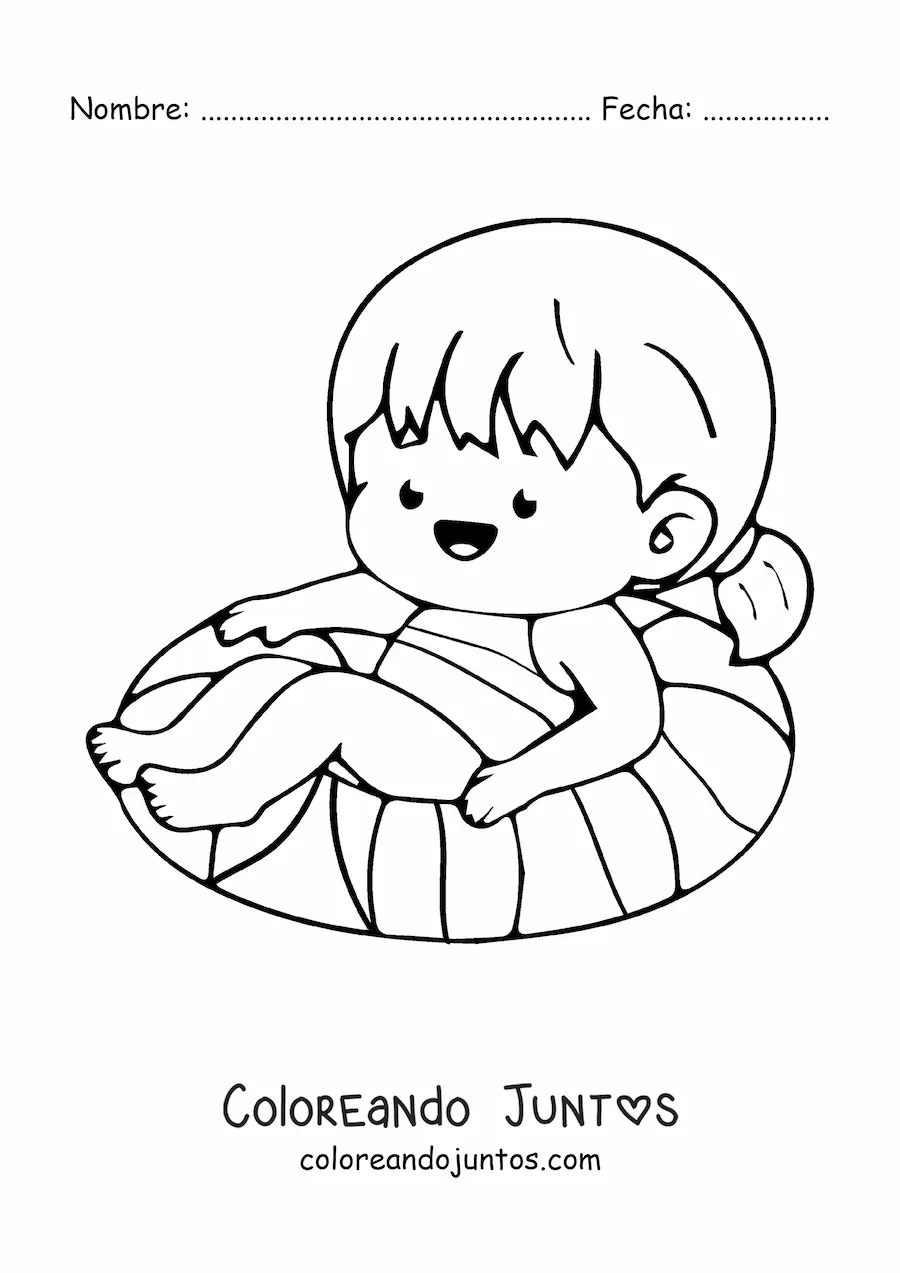 Imagen para colorear de una niña en la playa en verano