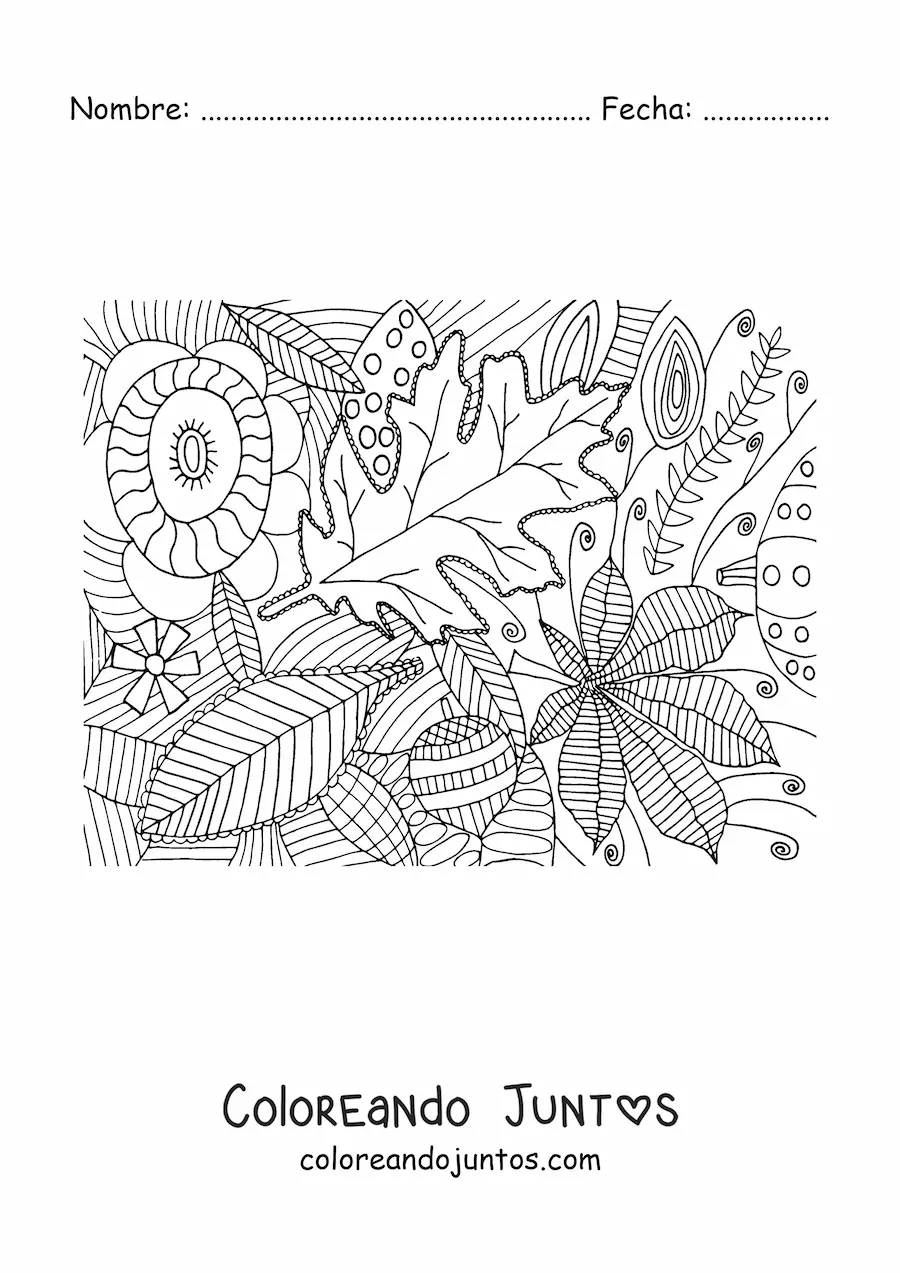 Imagen para colorear de varias hojas de otoño