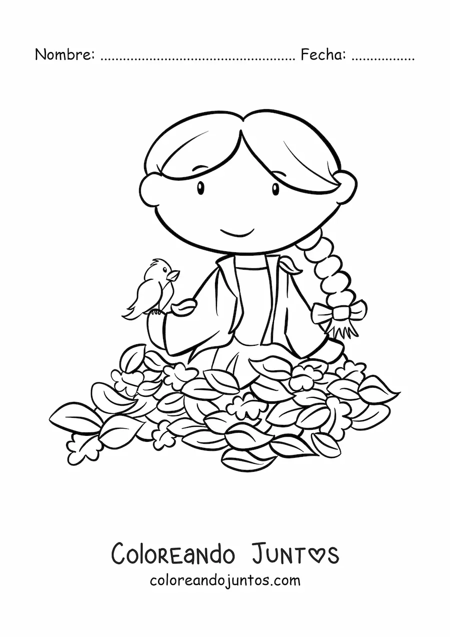 Imagen para colorear de una niña en otoño