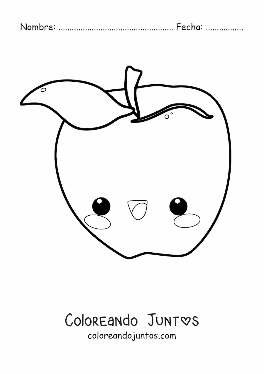 Imagen para colorear de una manzana kawaii animada
