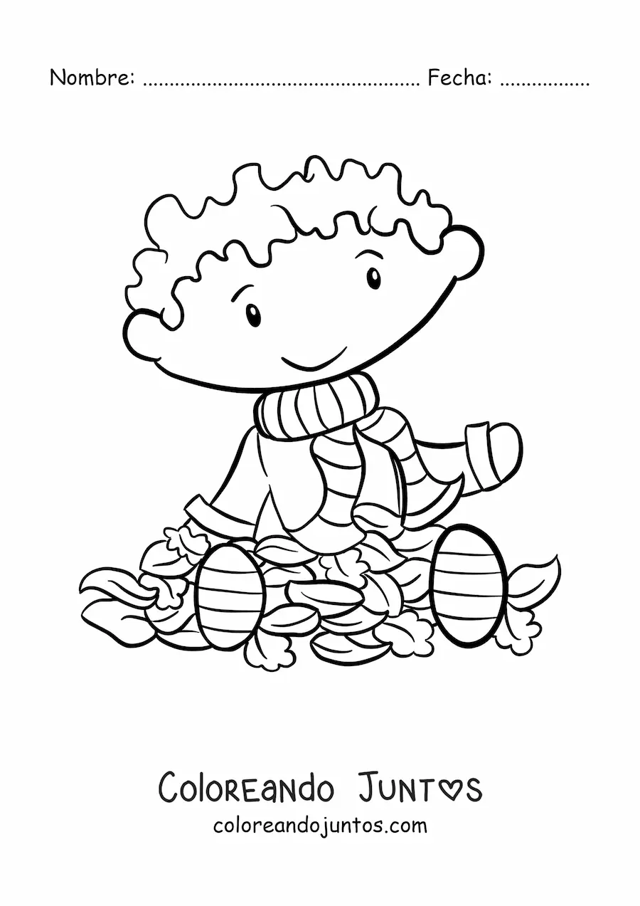 Imagen para colorear de un niño en otoño