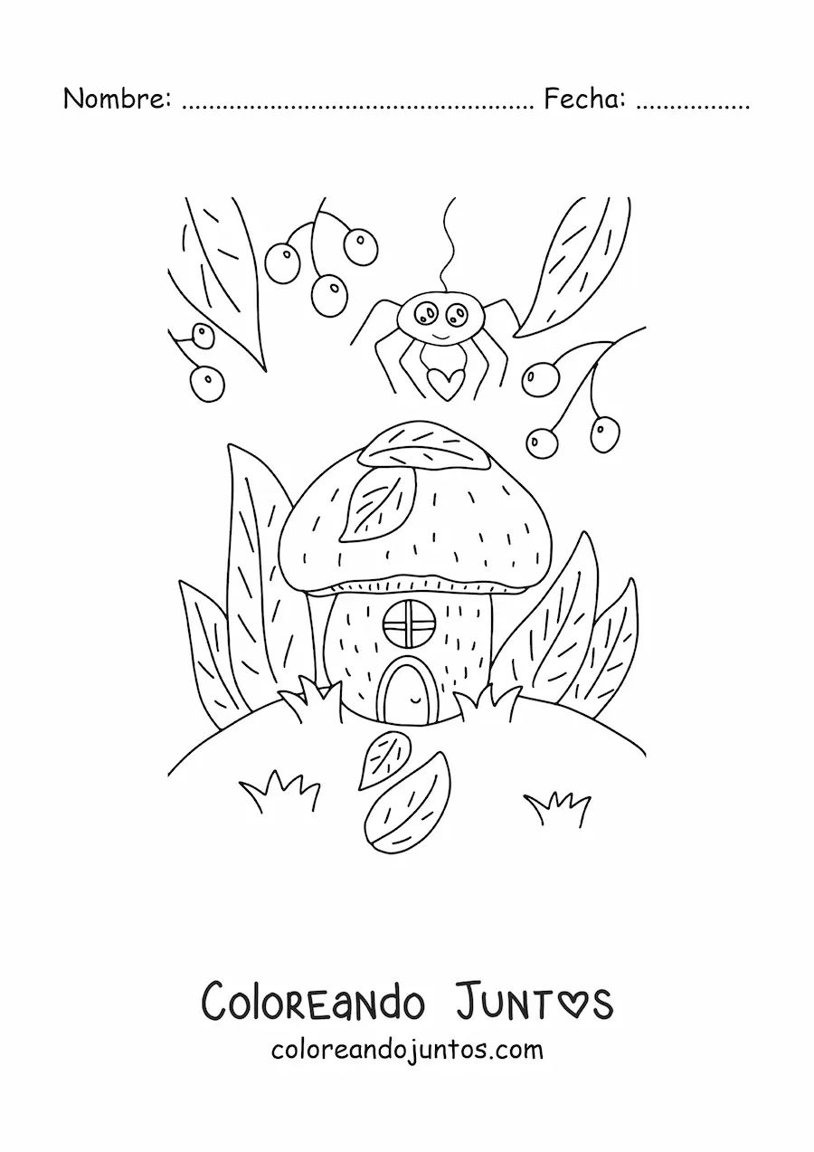 Imagen para colorear de una casa de hada del bosque de otoño