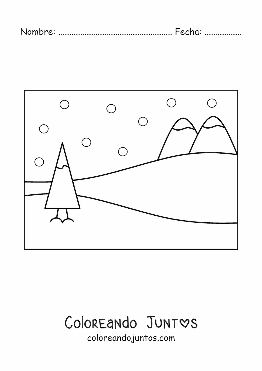 Imagen para colorear de un bosque con pinos nevados