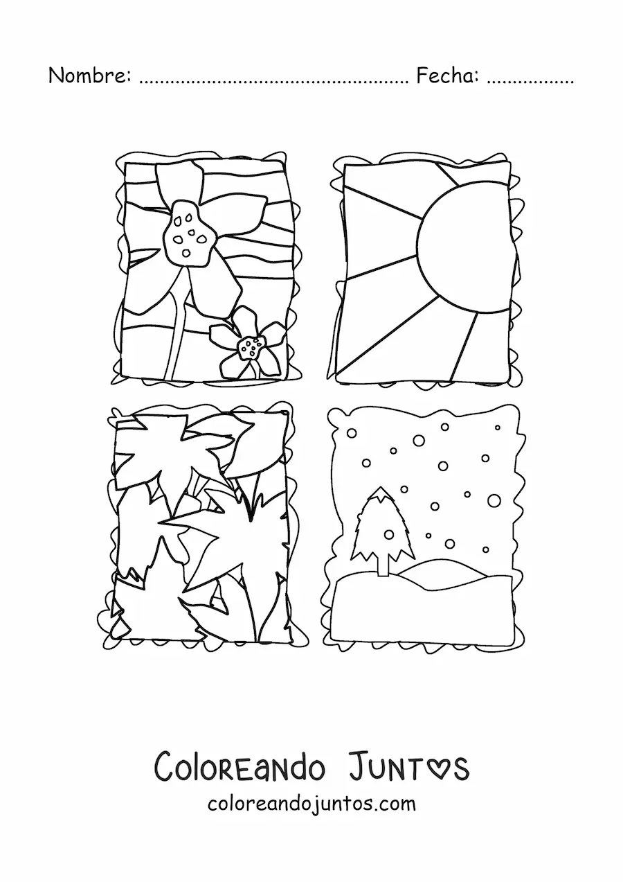 Imagen para colorear de las cuatro estaciones del año