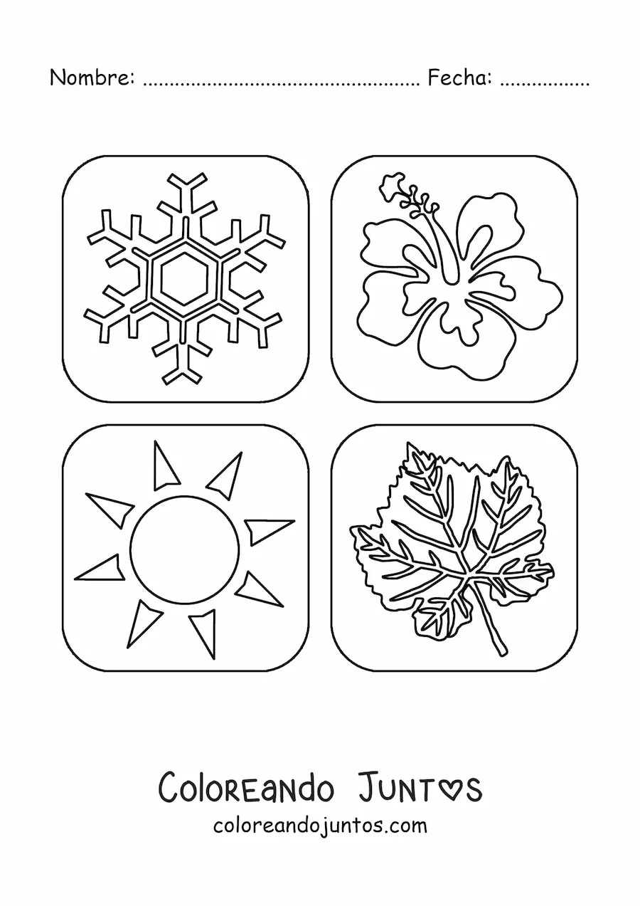Imagen para colorear de los elementos de las cuatro estaciones