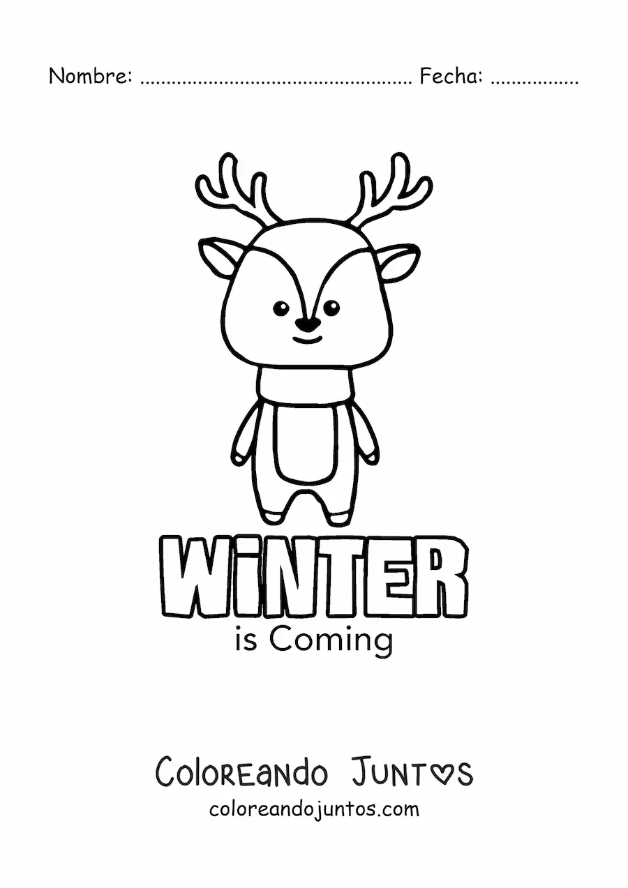 Imagen para colorear de un reno animado y la palabra winter