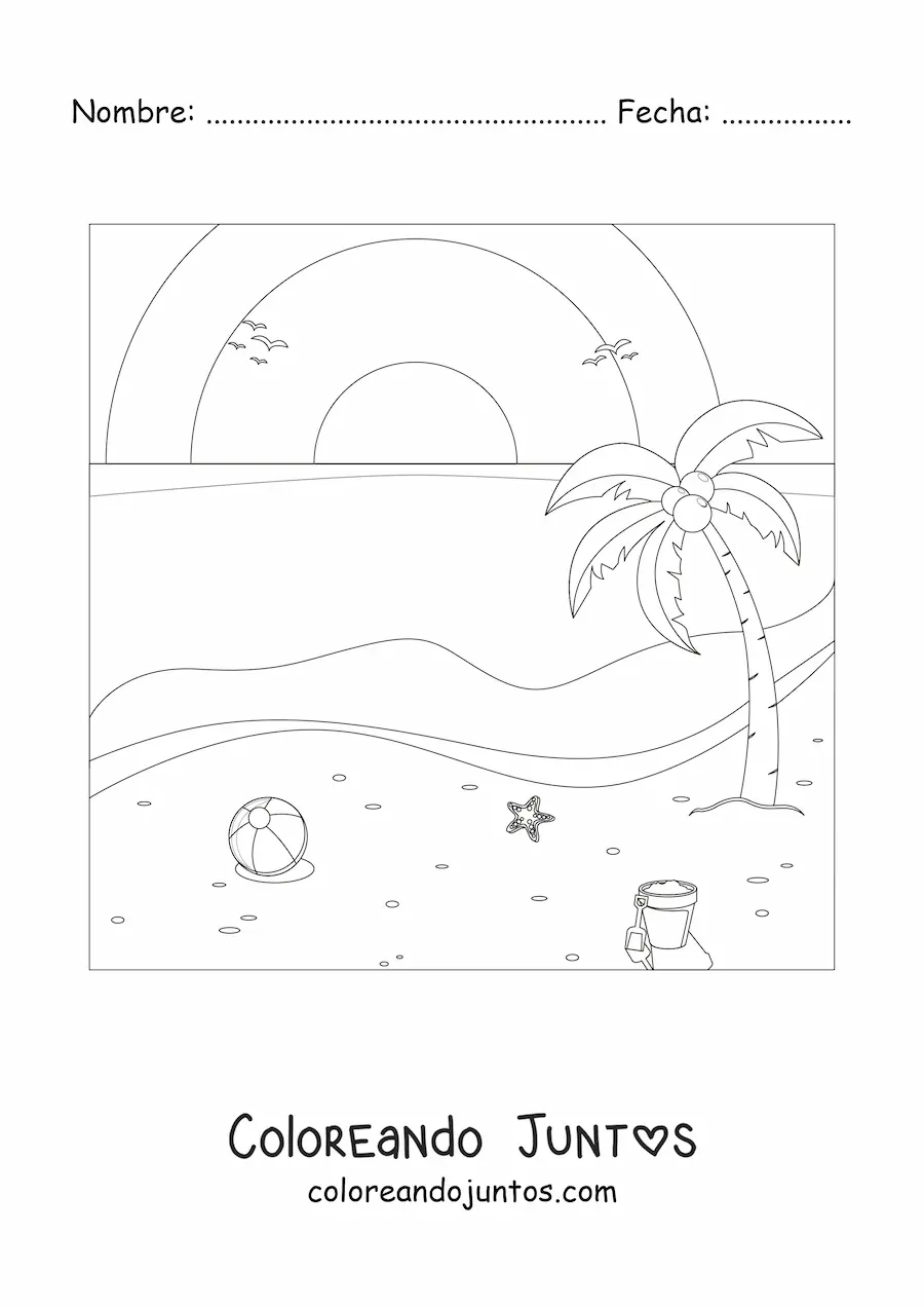 Imagen para colorear de un paisaje de playa