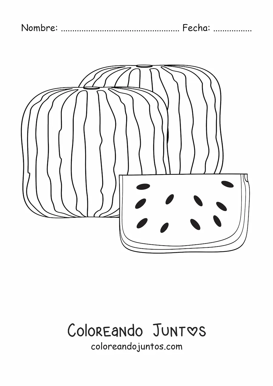 Imagen para colorear de una sandía cuadrada