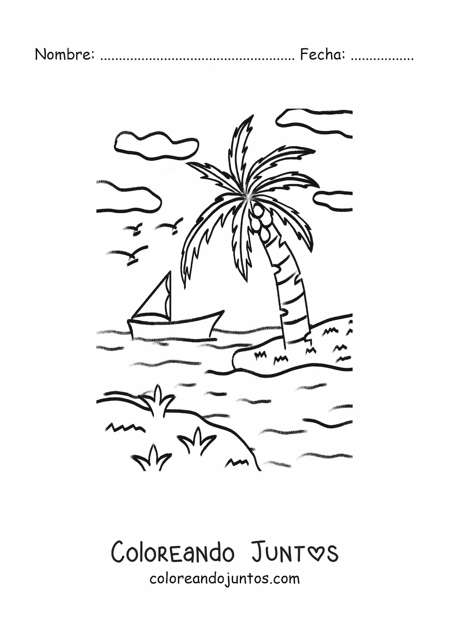 Imagen para colorear de un velero en la playa