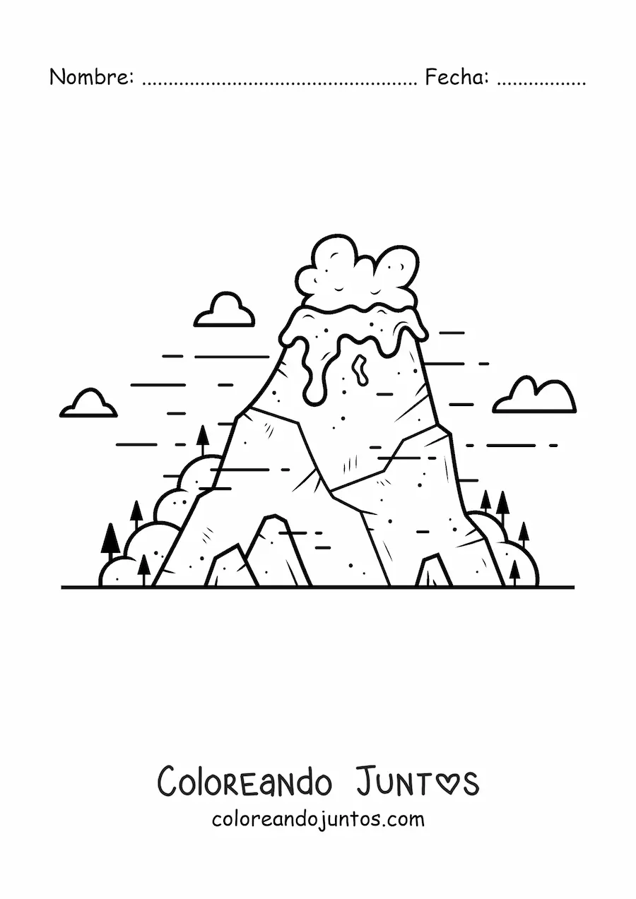 Imagen para colorear de un volcán activo