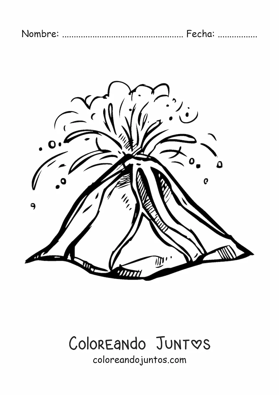 Imagen para colorear de un volcán con lava