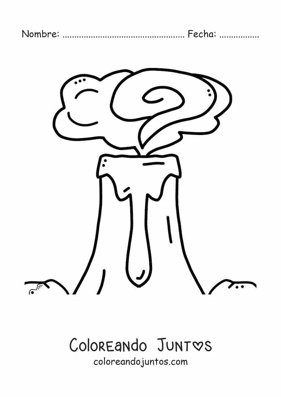 Imagen para colorear del humo y la lava de un volcán