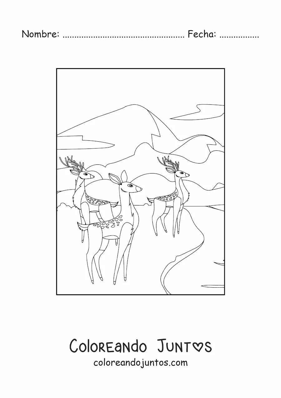 Imagen para colorear de una manada de venados junto a un bosque