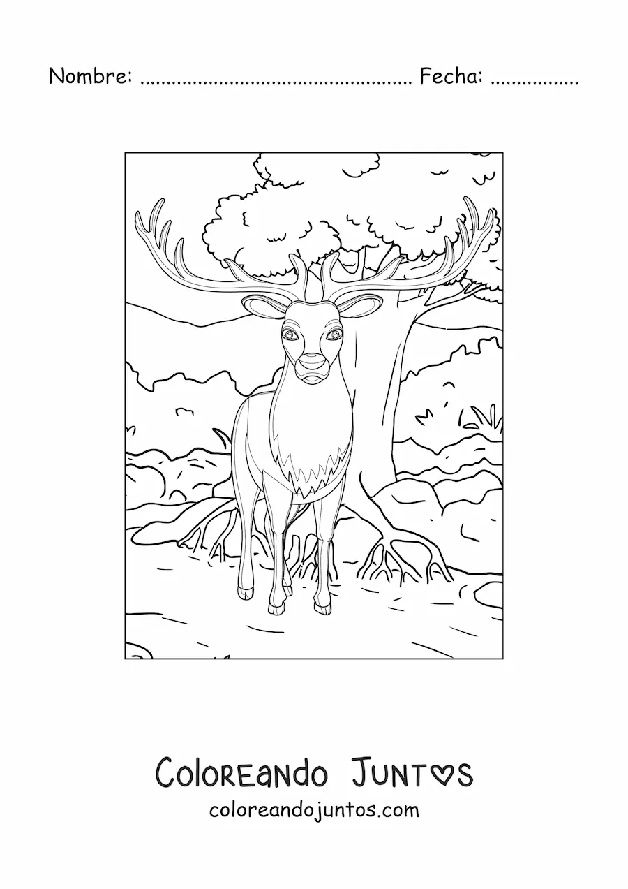 Imagen para colorear de un venado en el bosque