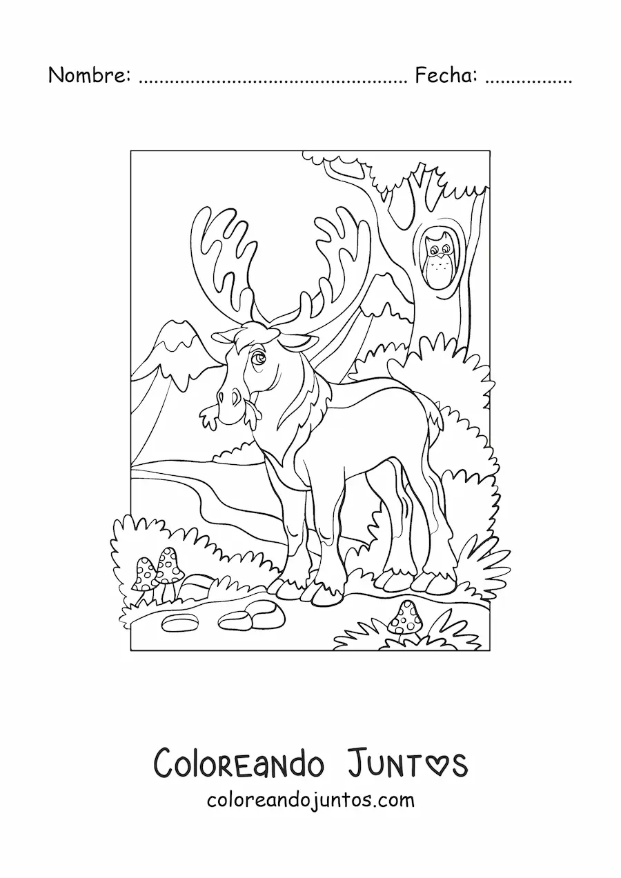 Imagen para colorear de un alce en el bosque