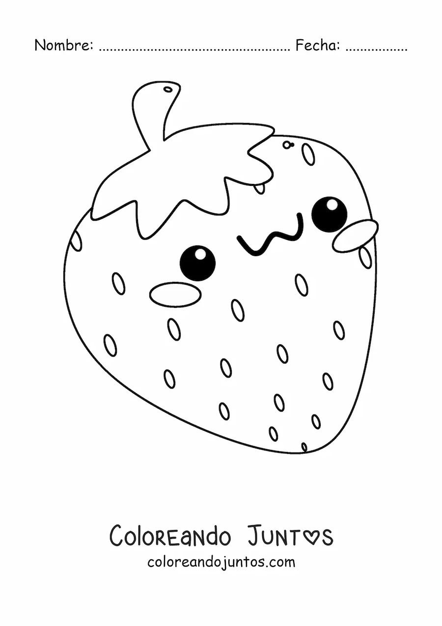 Imagen para colorear de una fresa kawaii sonriente